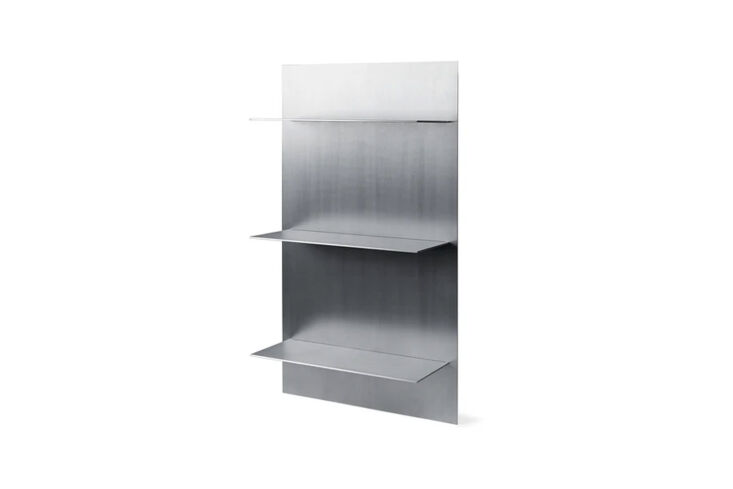 Ferm Living Triple Wall Shelf in sleek aluminum.