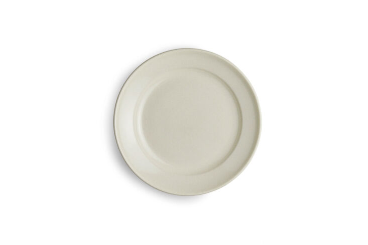 A three-piece set of Alice Waters' Chez Panisse dinnerware from Heath Ceramics in a muted glaze.