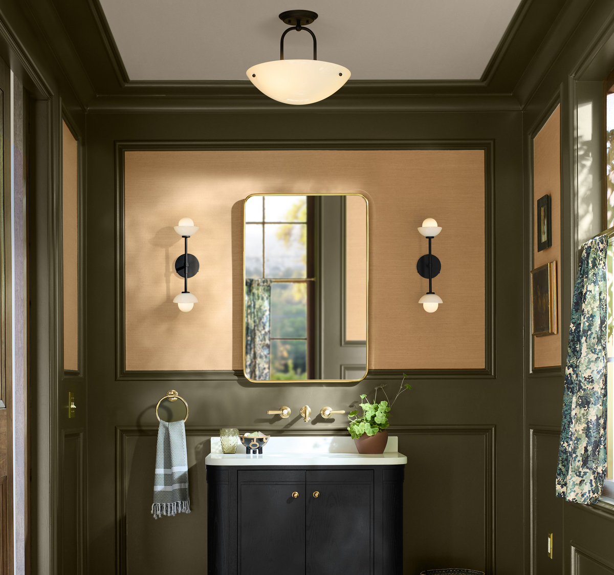 Close-up of brass lighting fixtures and hardware from the Rejuvenation collection.