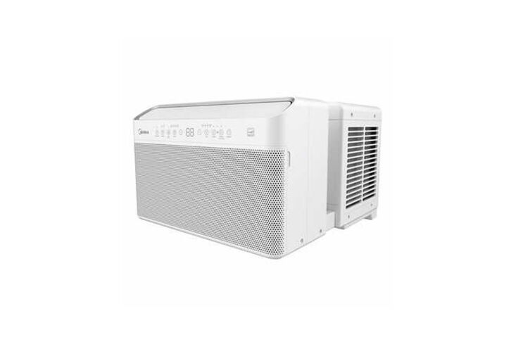 Midea U-Shaped Window Air Conditioner showing the gap where the window sash rests to block noise.