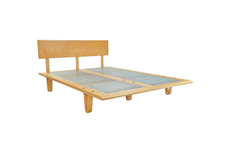 The Case Study Bentwood Bed frame in a classic wood stain.