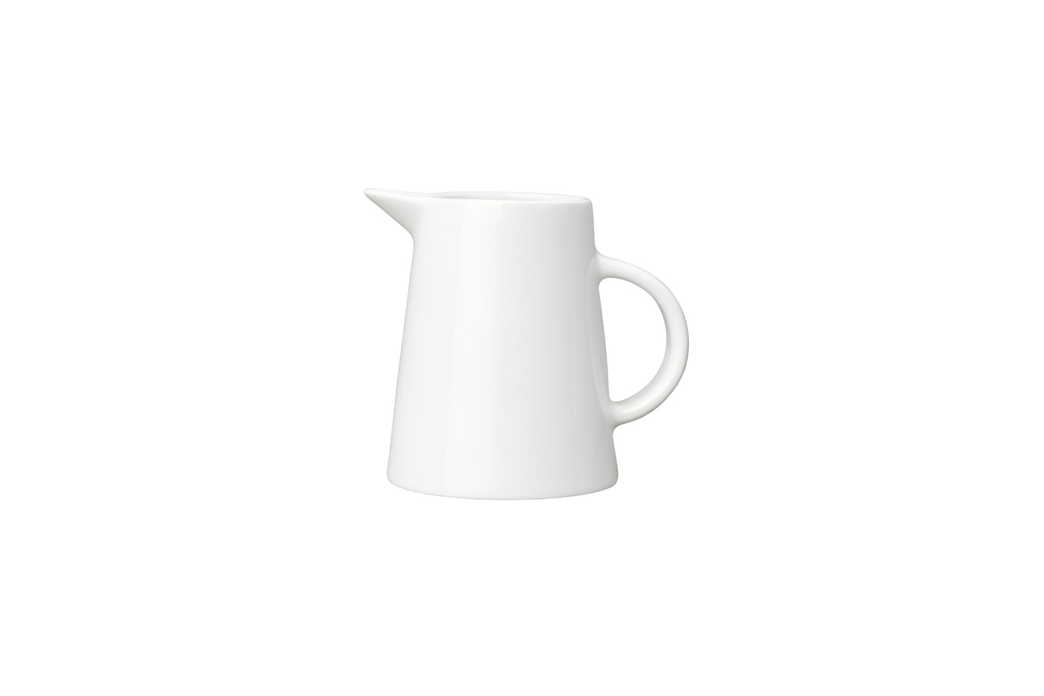 A modern, minimalist white ceramic pitcher with clean lines.