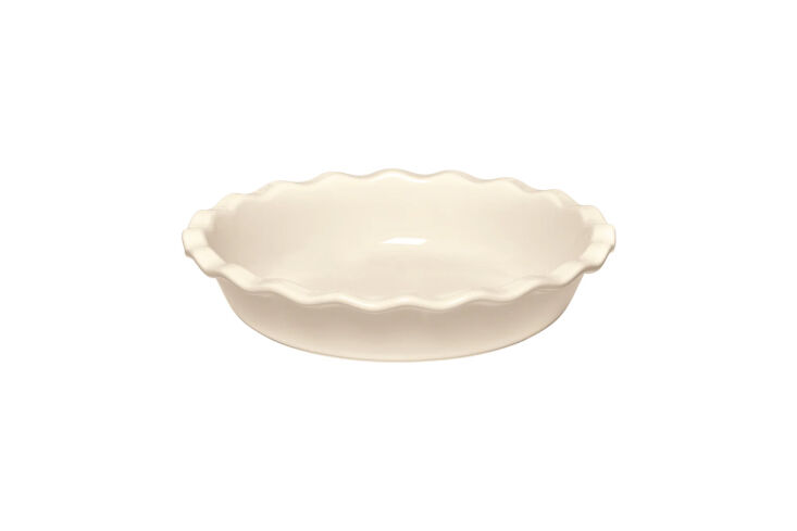 The Emile Henry Modern Classics Pie Dish in a neutral clay color.