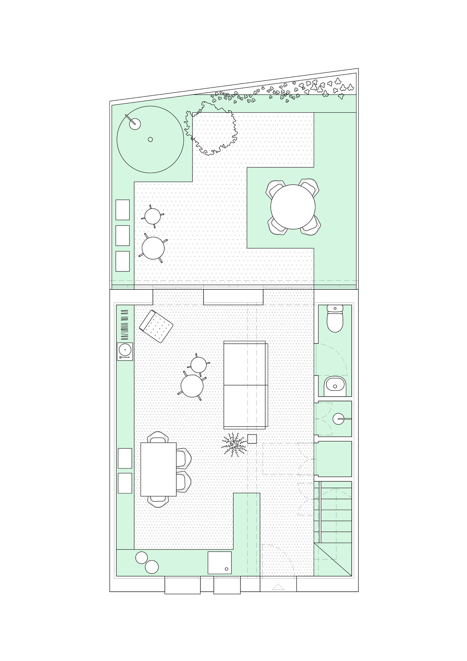 Architectural floor plan of the ground floor of TET House.