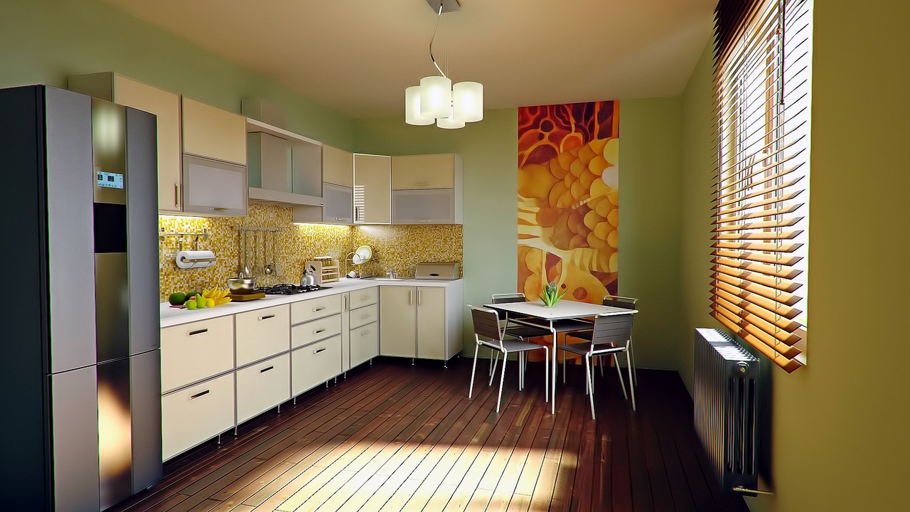 A minimalist and cozy studio apartment kitchen with smart appliance placement.
