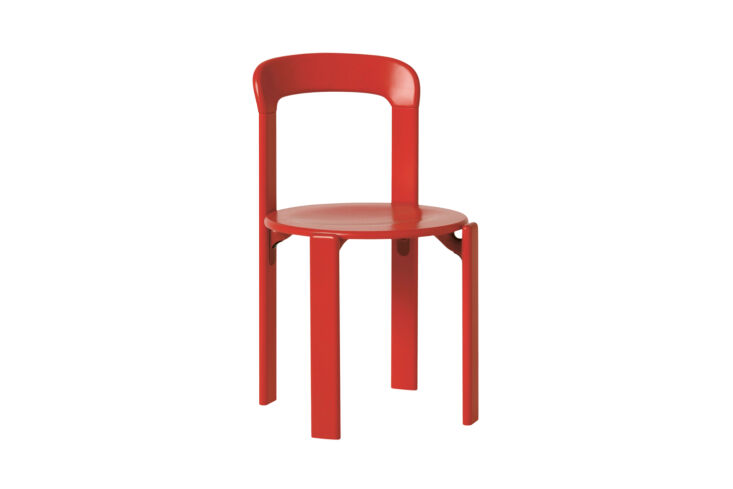 The HAY Rey Chair in scarlet red showing its rounded wood-to-metal design.
