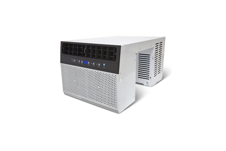 An over-the-sill air conditioner that hangs below the window line to maximize natural light.