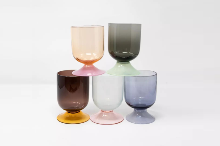 Handblown two-tone glasses by Eagle & Hodges featuring delicate rims and artisan craftsmanship.