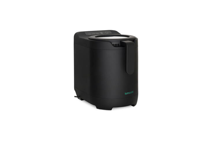 The Luma Electric Kitchen Composter with a stainless steel finish.