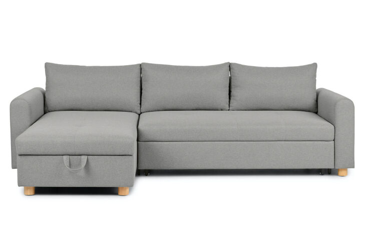 The Article Nordby pep gray reversible sectional sofa showcasing its clean lines and compact design.