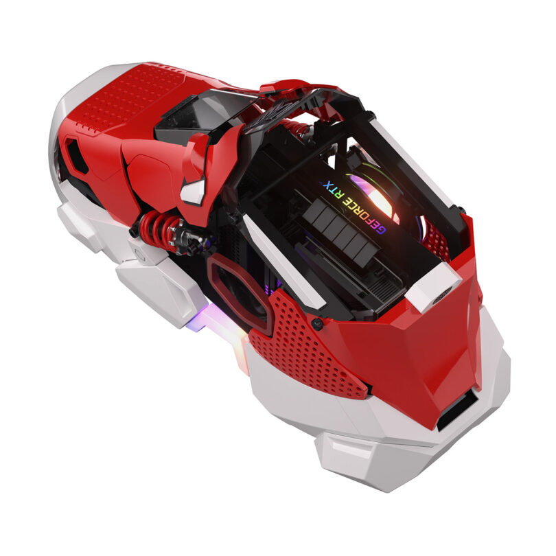 Angled overhead view of the Sneaker X interior revealing an NVIDIA GeForce RTX video card.