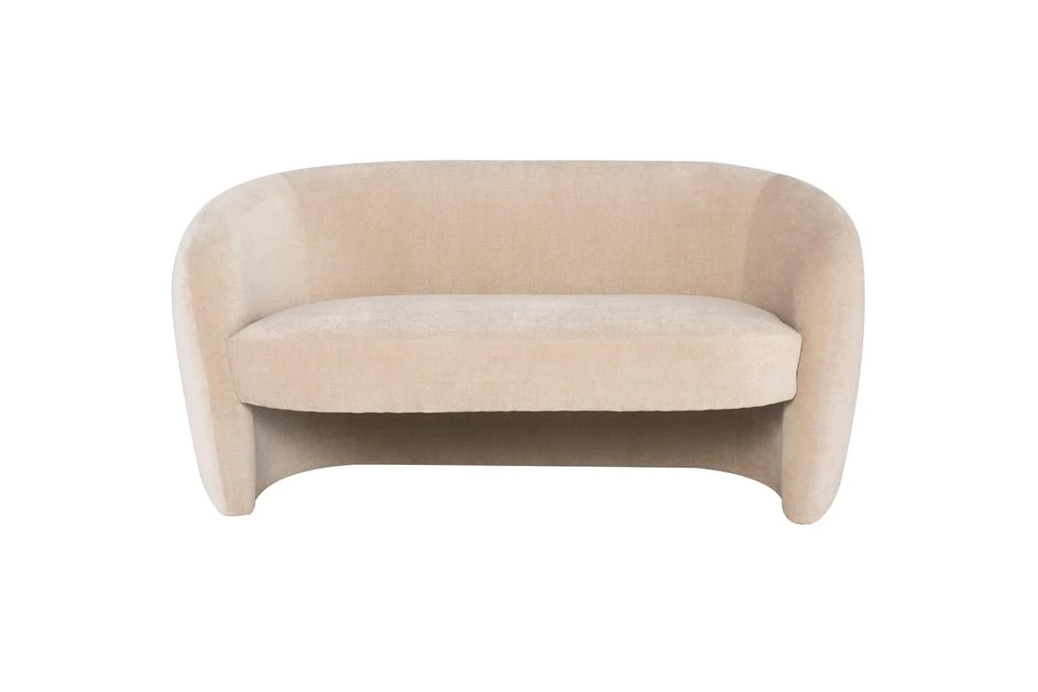 The Clementine Sofa in a soft neutral fabric with a gentle curved back.