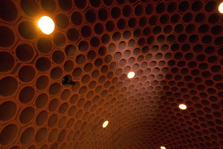 The interior of the terracotta wine cave at Casa Modesta.