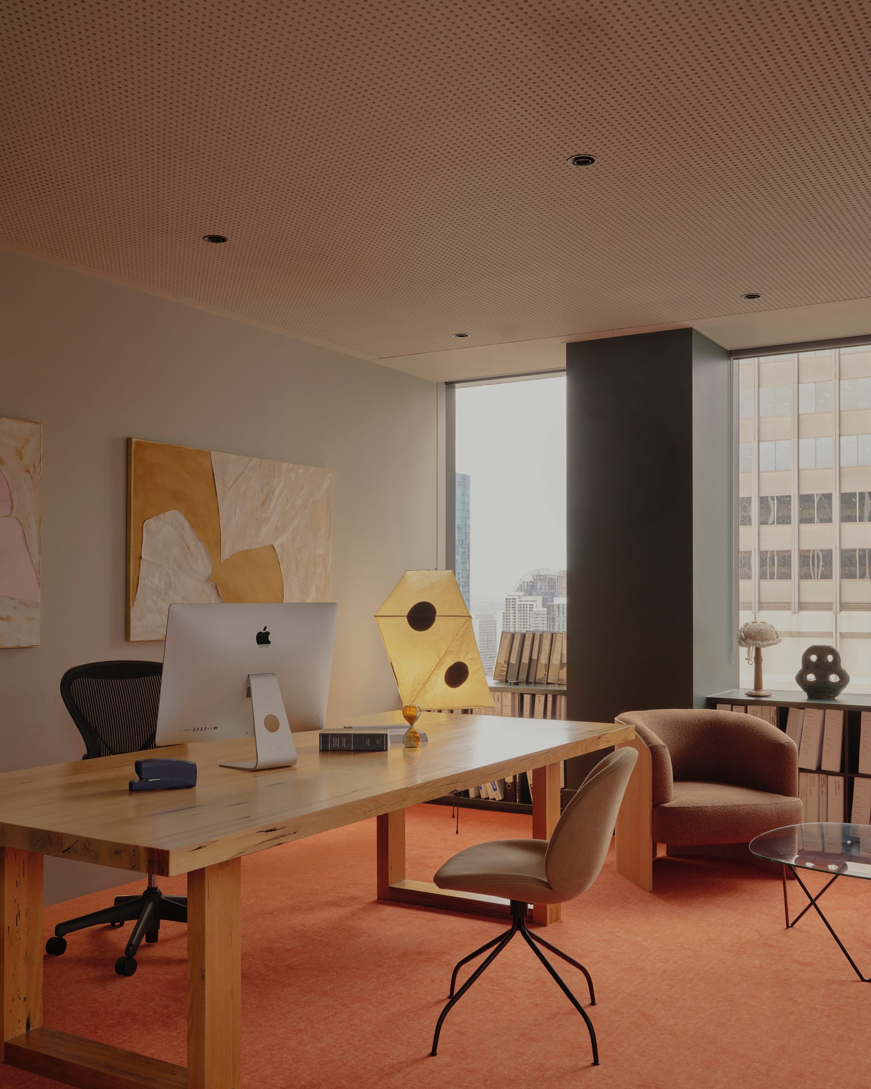 A private legal chamber showing personalized storage and high-quality acoustic paneling.