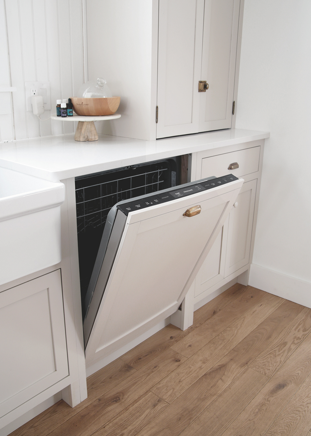The finished dishwasher door panel with a link to instructional videos.