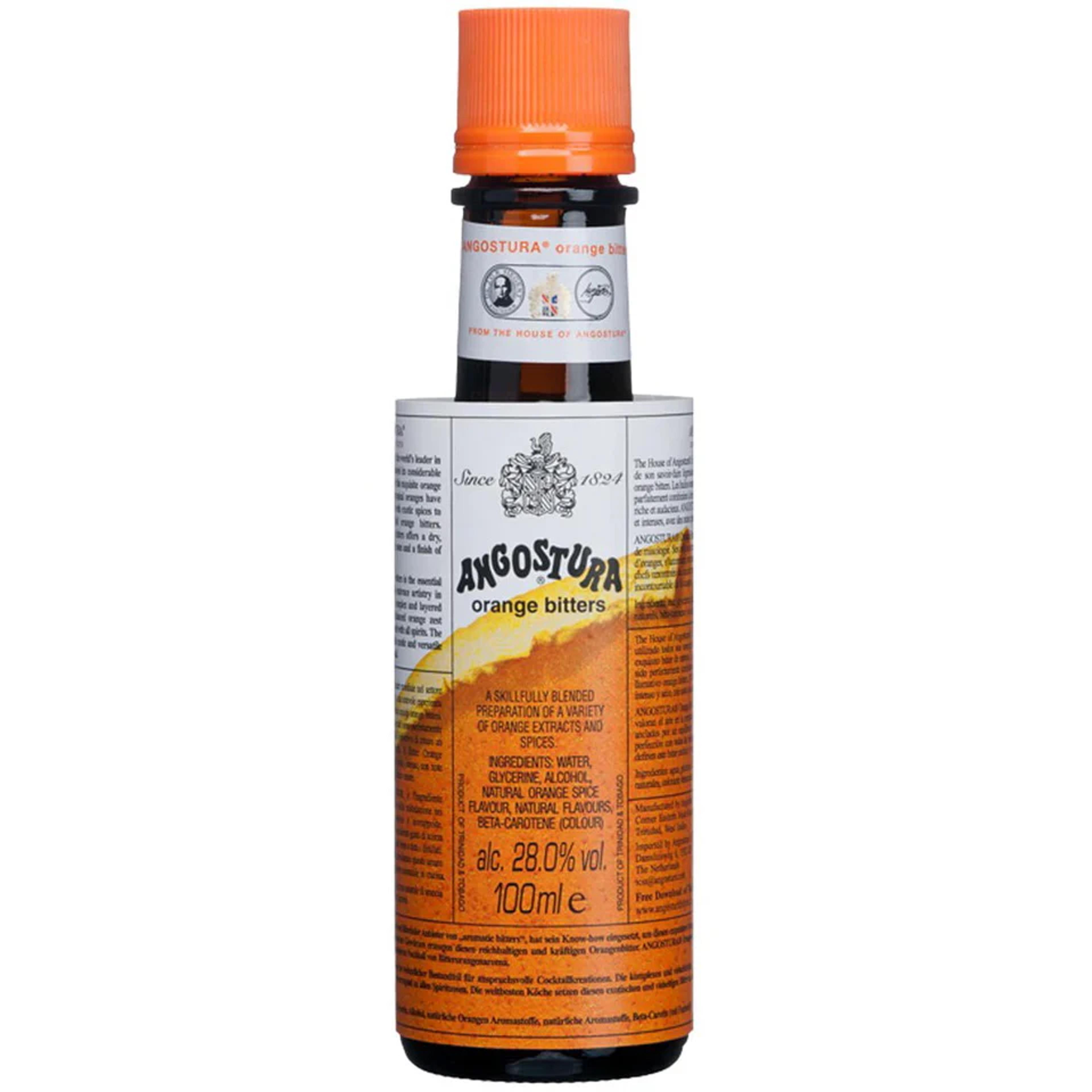 Multiple small bottles of various aromatic and flavored cocktail bitters.