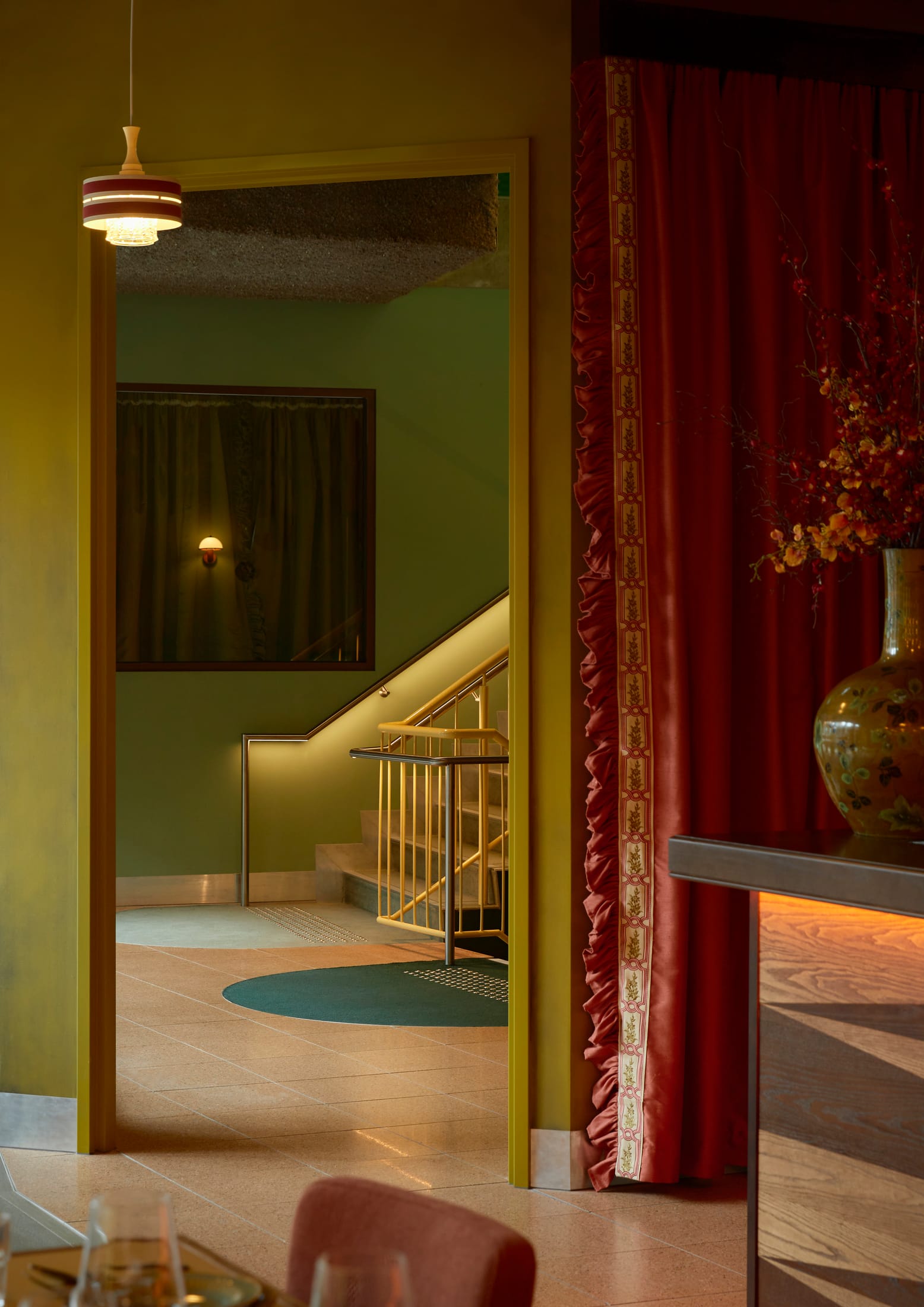 Wide angle view of the heritage facade integrated with the new interior core of the Waterside Hotel.