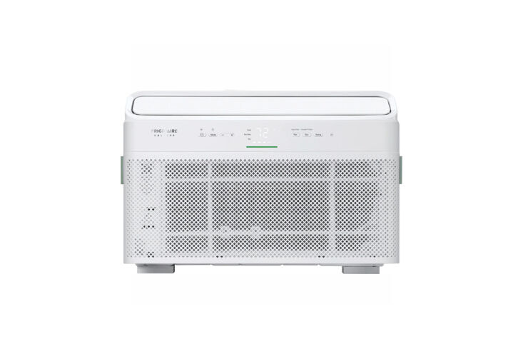 Frigidaire Gallery Inverter Window Air Conditioner with a digital display and white perforated front.
