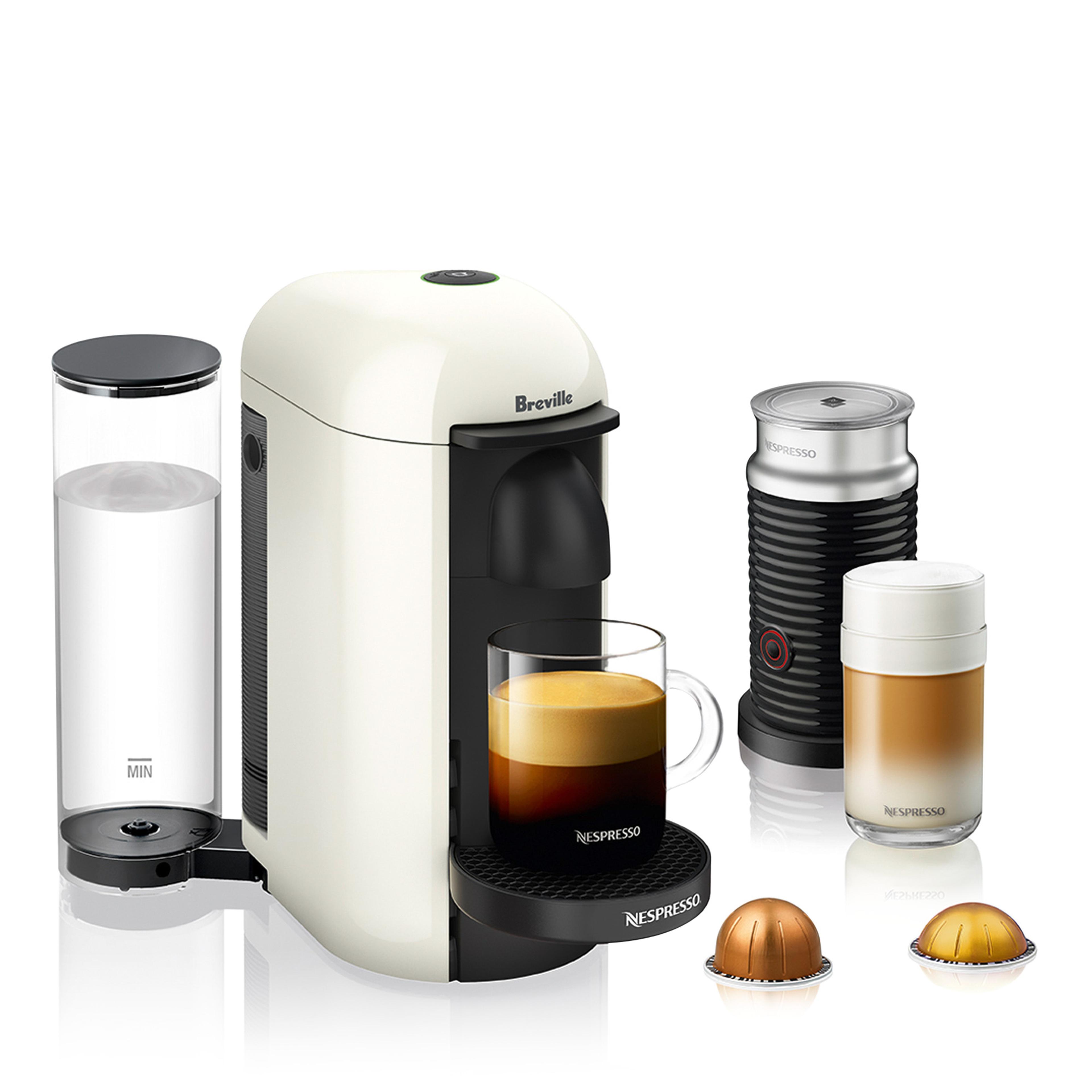 The Nespresso VertuoPlus Bundle by Breville on a kitchen counter.