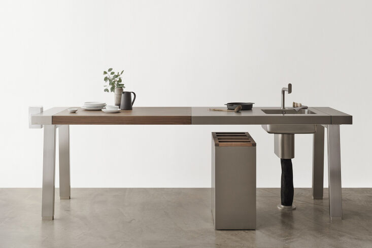 Bulthaup b2 modular kitchen island featuring an open wooden structure.
