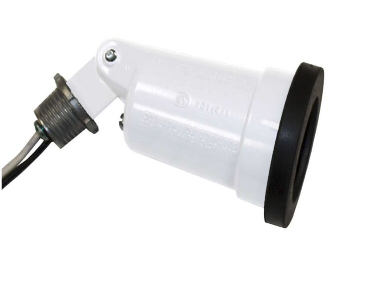 Close-up of a white Sigma metal lamp holder kit used for indoor kitchen lighting.