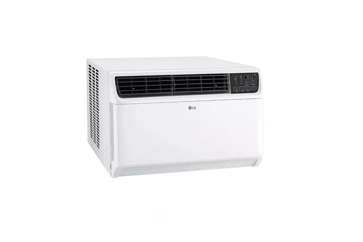 LG DUAL Inverter window unit with a wide vent for high-capacity air distribution.