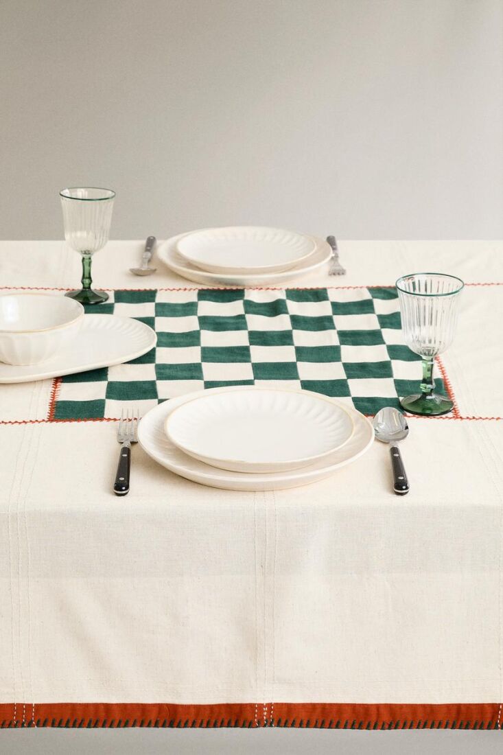 Zara Home cotton-linen tablecloth with a clean, grid-like chess board pattern.