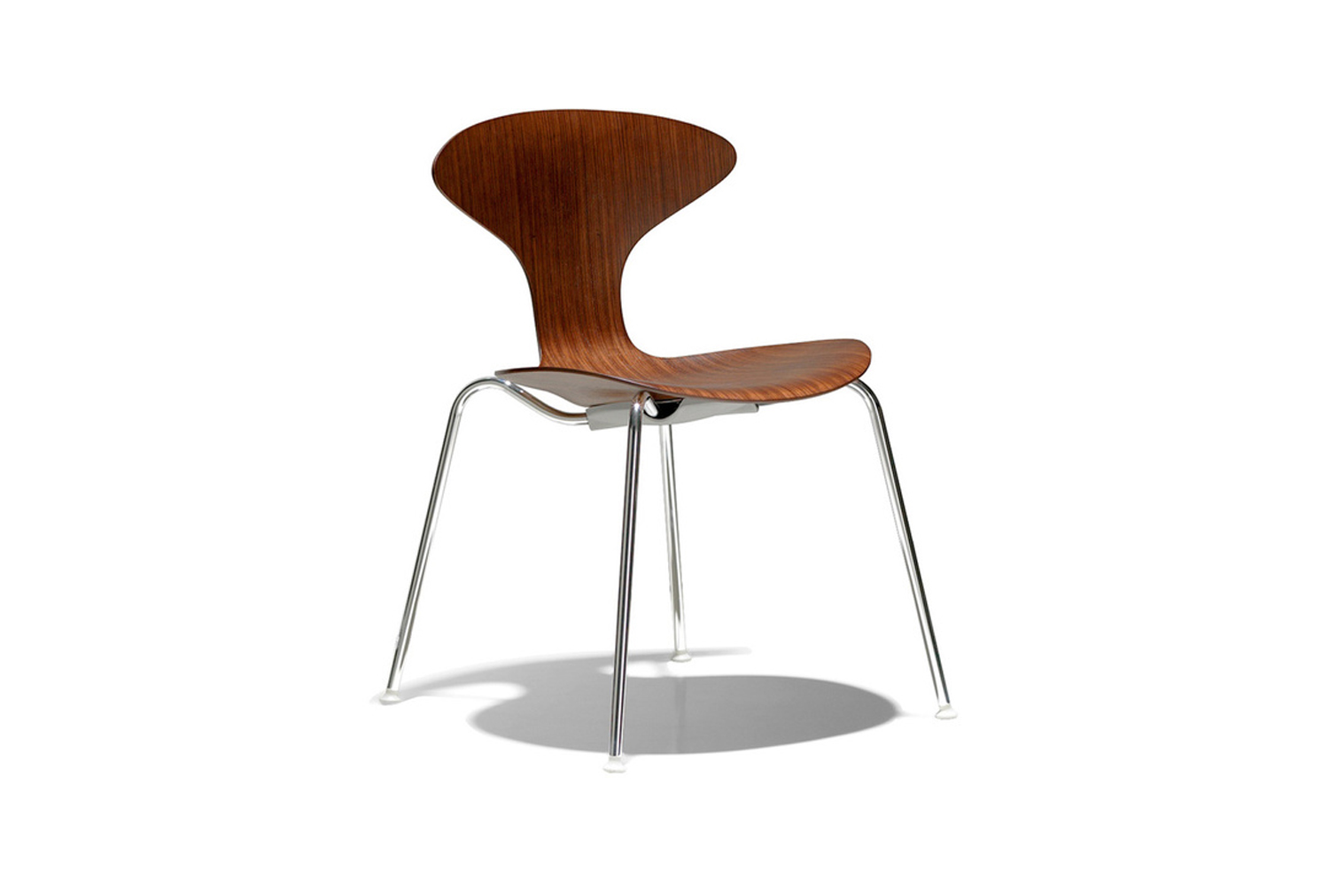 Bernhardt Design Orbit Wood Stacking Chair with a ultra-minimalist curved back.
