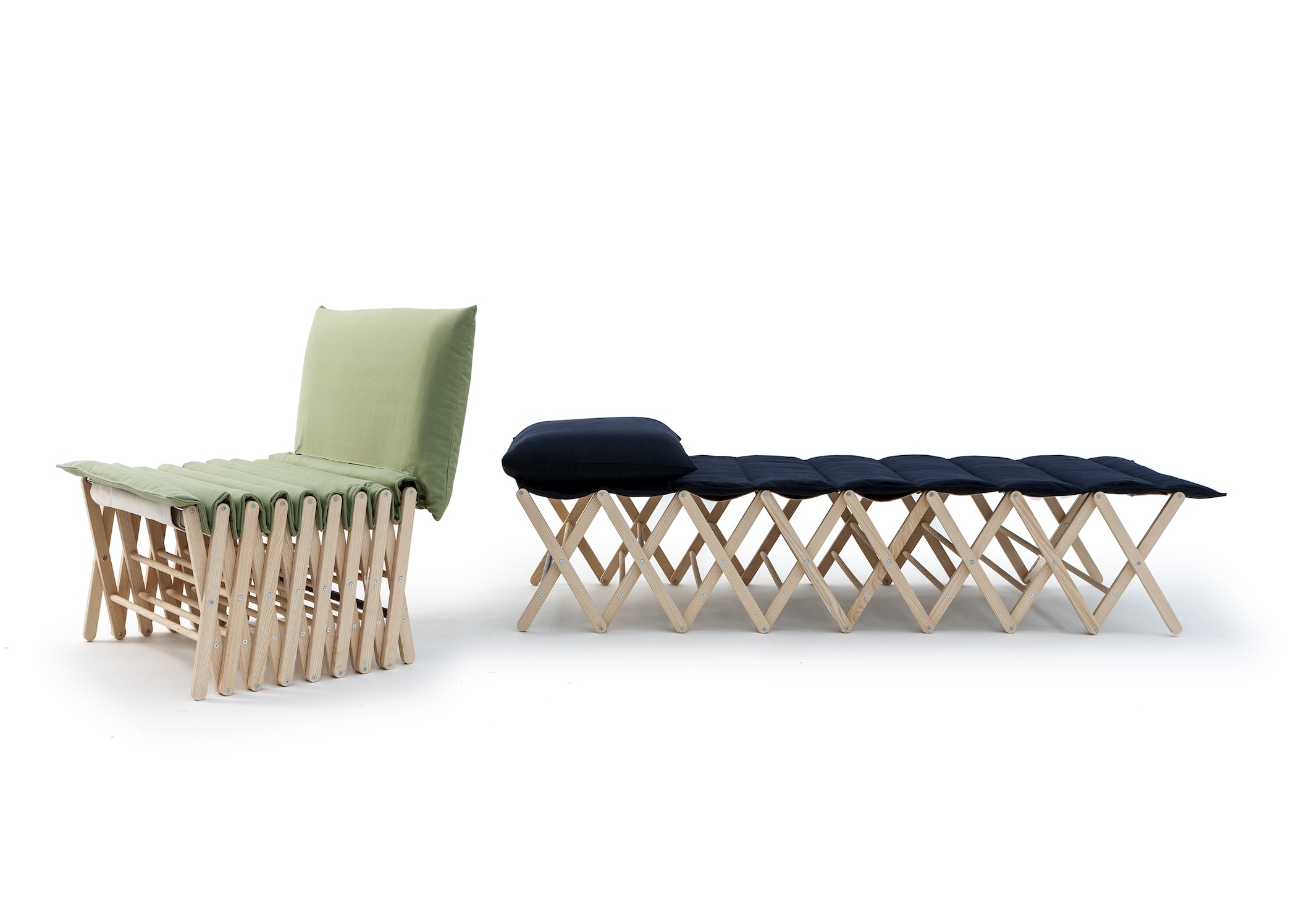 Giuseppe Arezzi’s Brando folding camp bed and lounge chair, an award-winning Italian design.