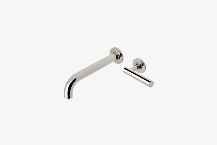 Waterworks Bond Solo Series wall-mounted faucet with industrial-style handles.