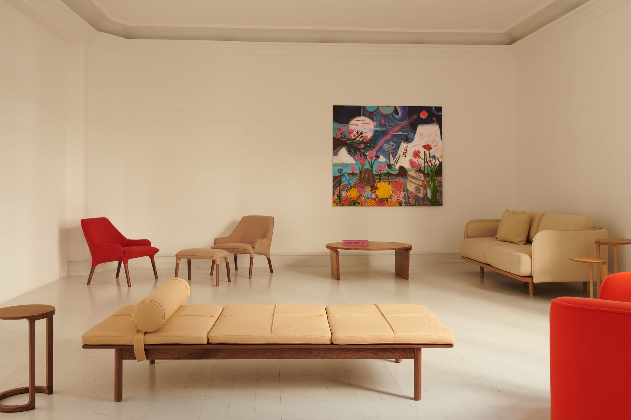 Interior view of the NAU furniture exhibition within the Galerie Mikael Andersen in Copenhagen.