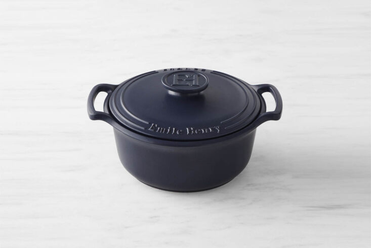 A Navy Blue Emile Henry Sublime French Ceramic Dutch Oven.