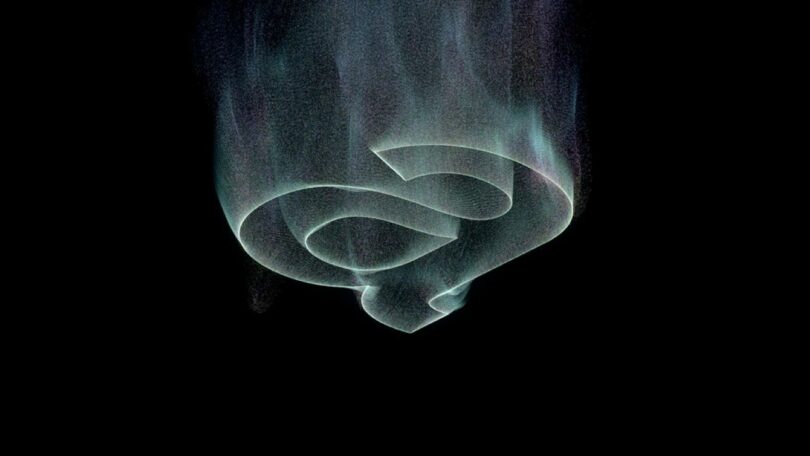 Abstract 3D ampersand shape with colorful smoke-like effects on a black background.
