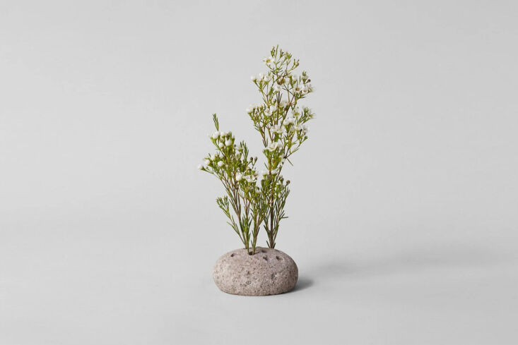 A ceramic flower frog used to hold individual flower stems upright in a shallow bowl.