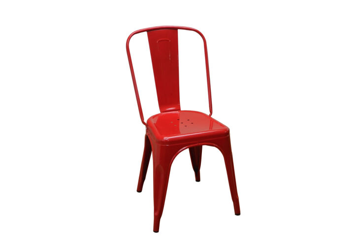 Classic industrial Tolix A Chair in a glossy red lacquer finish.