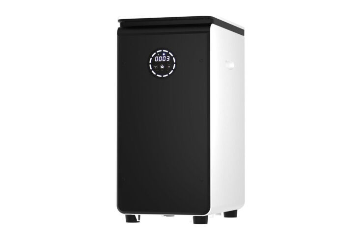 The GEME Home Composter floor-sized unit standing in a modern kitchen setting.