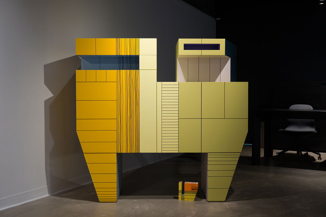 Abstract sculptural furniture piece by Monica Taverniti showcasing architectural geometry.