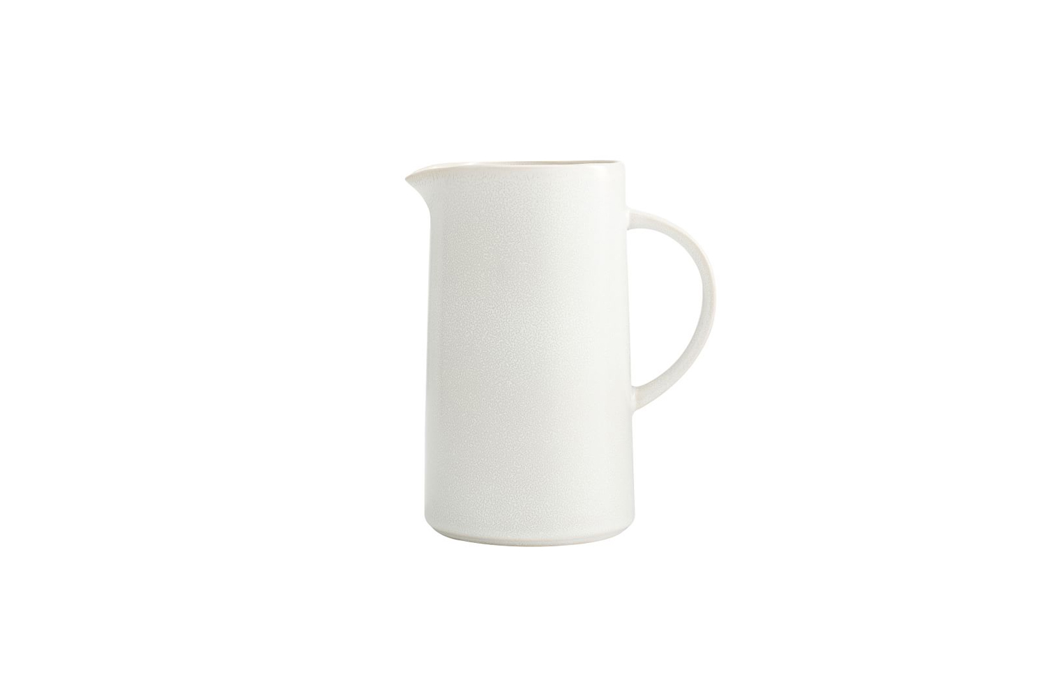An ivory stoneware pitcher with a rustic texture.