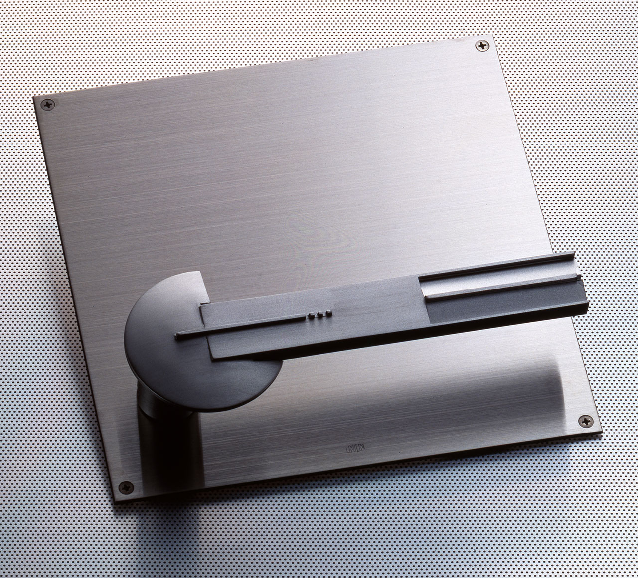 Graphic collage featuring modern interior design elements and hardware.