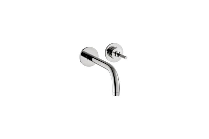 Hansgrohe Axor Uno wall-mounted single handle faucet in a modern bathroom.