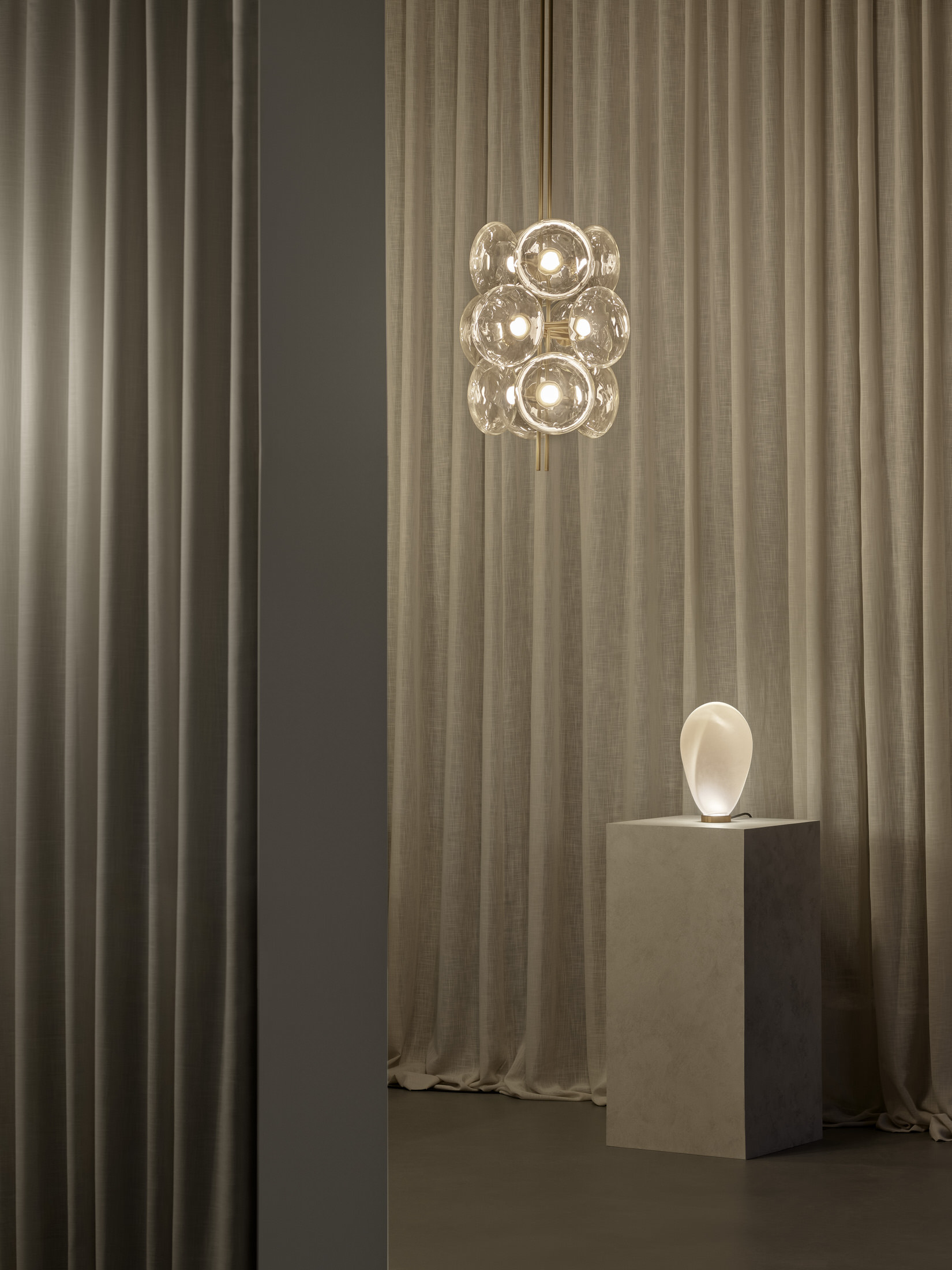 A wide view of the Ross Gardam Luminescent Duality exhibition in Milan.
