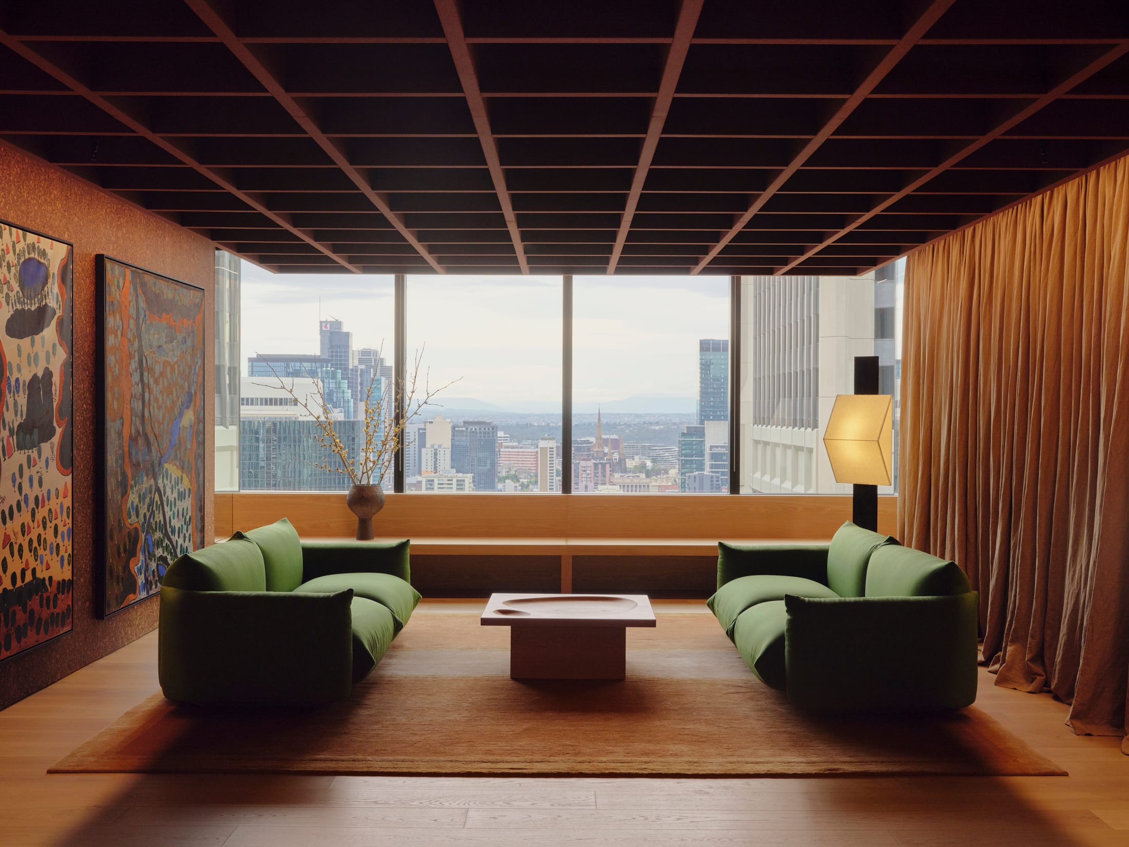 A wide shot of the 181 William Street Chambers interior showcasing the transition from corporate to residential-style design.