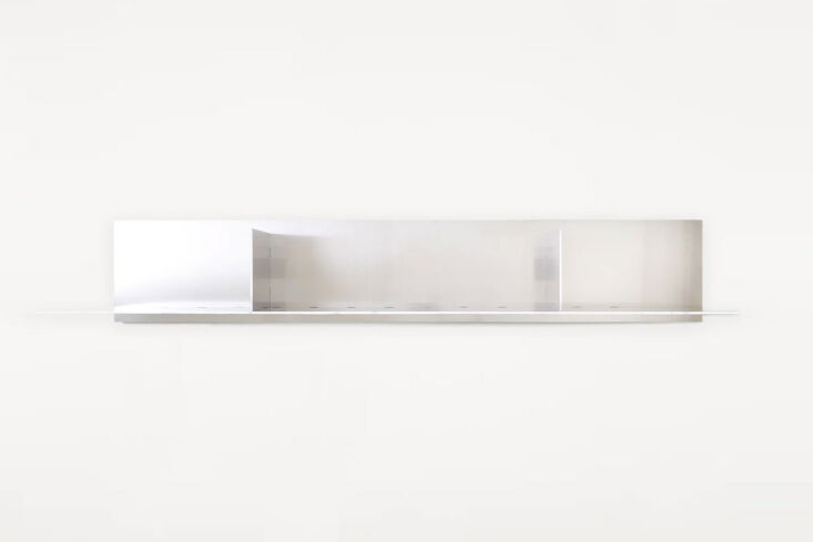 Frama Rivet Large Aluminum Shelf made from raw aluminum sheets.