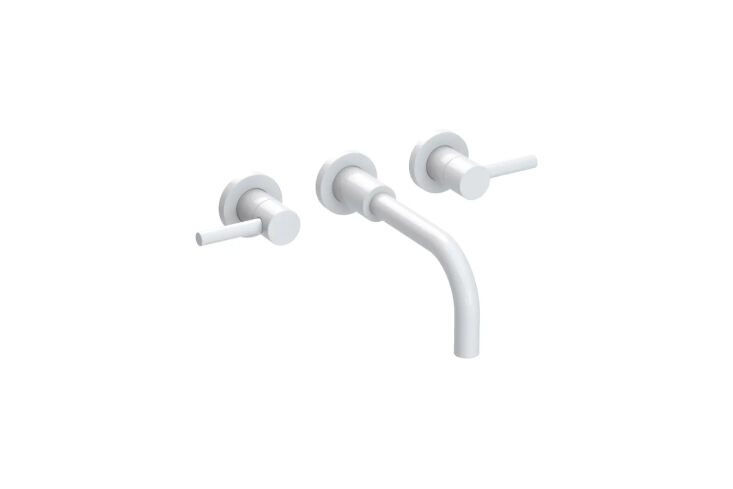 Newport Brass East Linear wall-mounted faucet with cross handles.